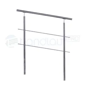 Einbetoniertes Relinggeländer aus Edelstahl mit zwei Querstreben. Wetterfest und stabil, ideal für den Einsatz im Außenbereich. Schlichtes Design für eine moderne Optik.