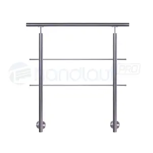 Seitlich montiertes Relinggeländer aus Edelstahl mit 2 Querstreben. Schlichtes Design für moderne Balkone und Terrassen.