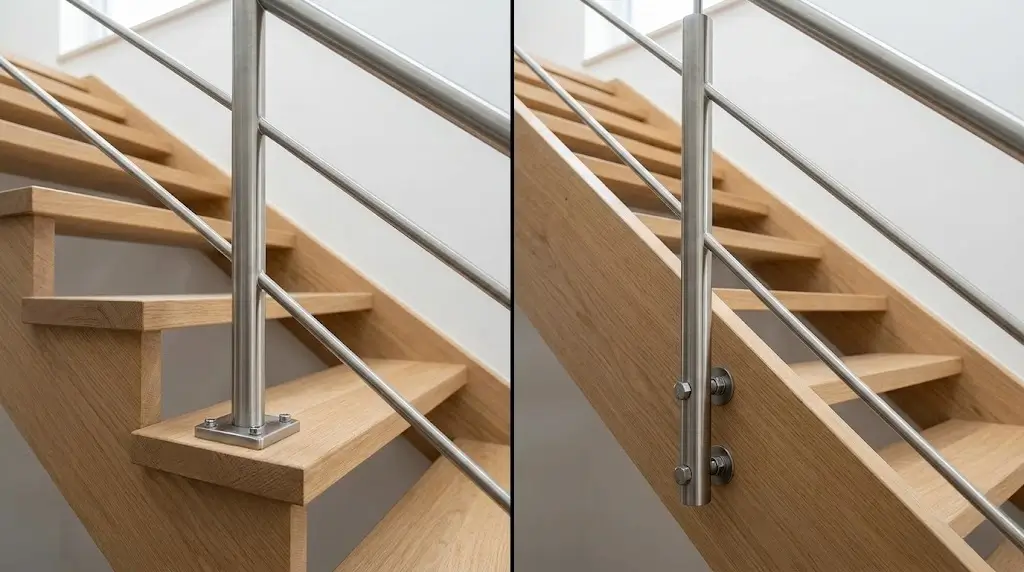 Treppengeländer aufgesetzt vs Treppengeländer seitlich - Vergleich - HandlaufPRO