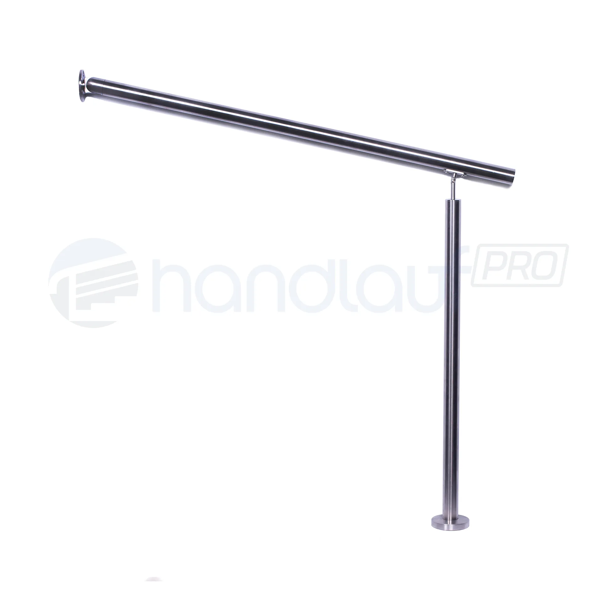 Eingangsgeländer aufgesetzt mit 1 Pfosten Freistehendes Eingangs-Geländer aus Edelstahl, Modell REI1095-2. Schafft einen sicheren Übergang von der Straße zum Haus. Einfache Montage und hohe Stabilität.