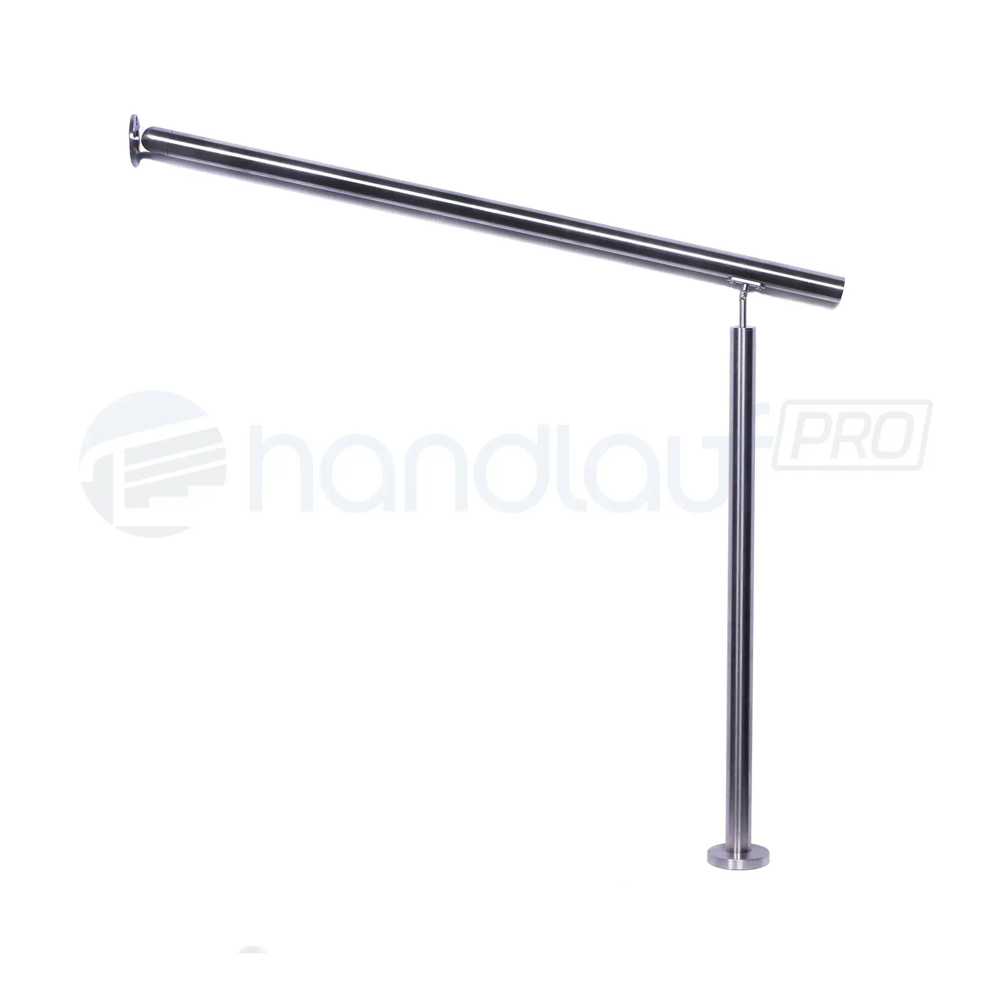 Eingangsgeländer aufgesetzt mit 1 Pfosten Freistehendes Eingangs-Geländer aus Edelstahl, Modell REI1095-2. Schafft einen sicheren Übergang von der Straße zum Haus. Einfache Montage und hohe Stabilität.