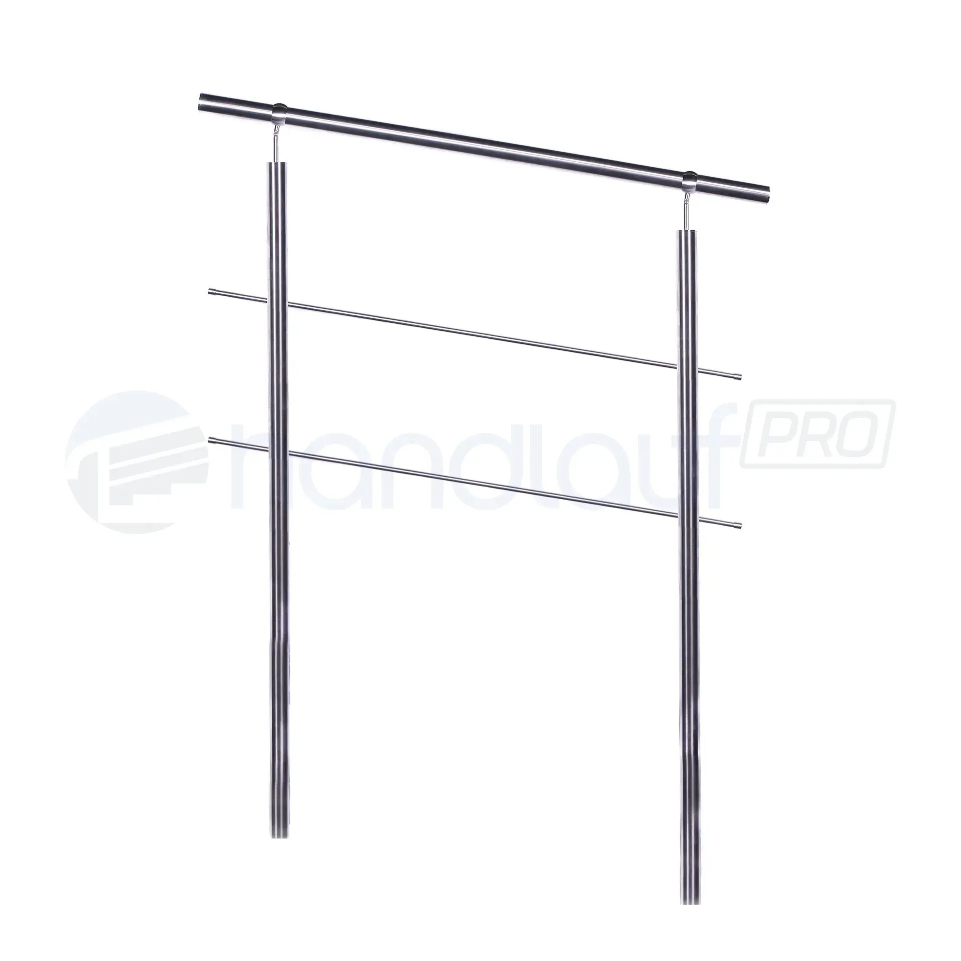 Einbetoniertes Relinggeländer aus Edelstahl mit zwei Querstreben. Bietet hohe Stabilität und Sicherheit für Ihren Garten oder Ihre Terrasse. Modernes, minimalistisches Design.
