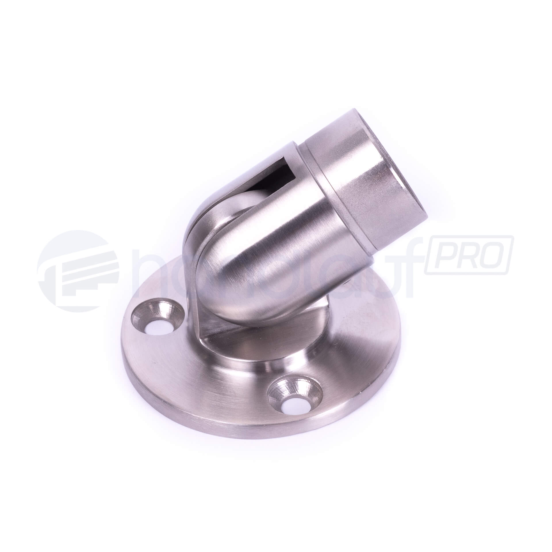 Edelstahl Rohrhalter mit Flansch winkelverstellbar – Detailansicht von hinten | HandlaufPro