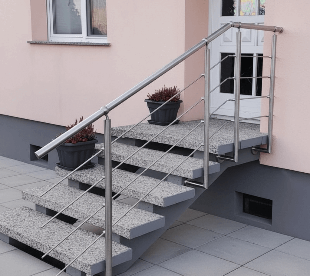 Treppengeländer aus Edelstahl nach Maß - Relinggeländer außen, seitlich montiert