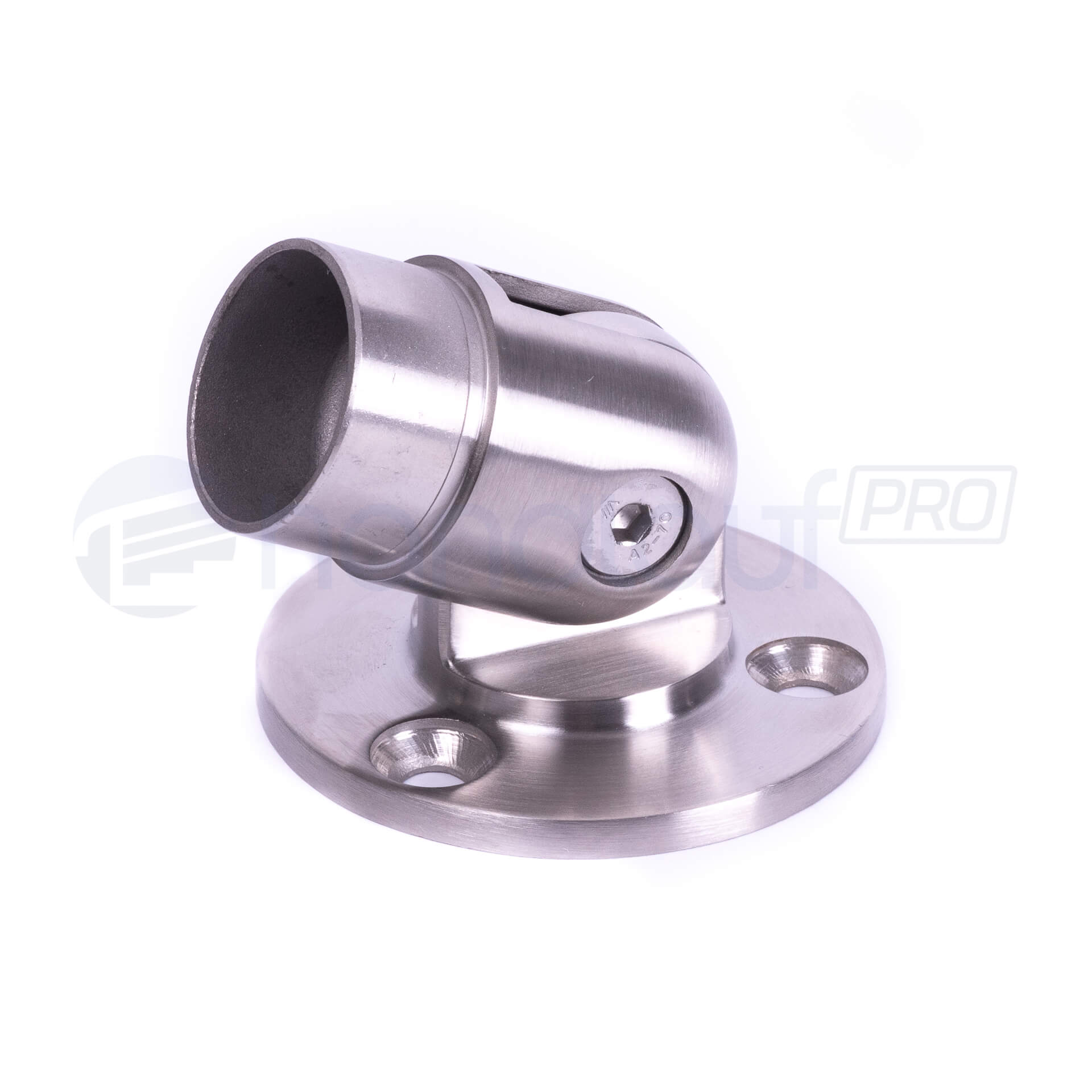 Edelstahl Rohrhalter mit Flansch winkelverstellbar – Detailansicht von vorne | HandlaufPro