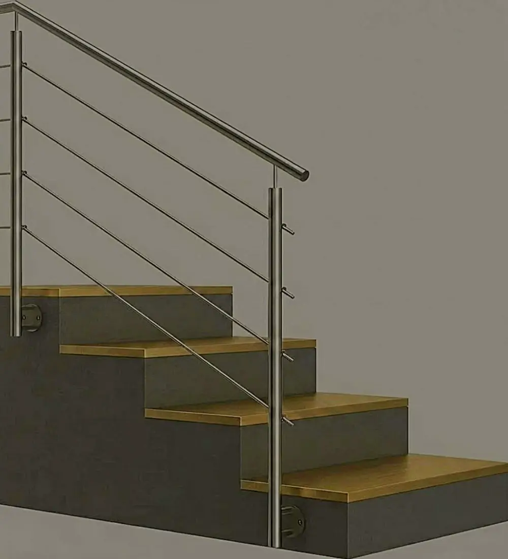 Treppengelaender Edelstahl aussen - vorgesetzt mit 4 Querstreben - handlaufPRO