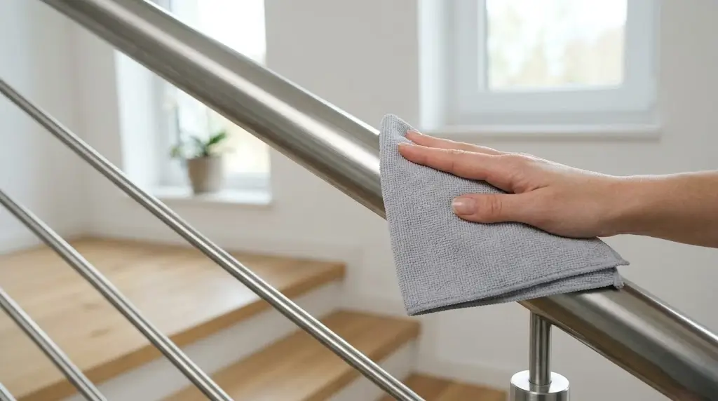 Treppengeländer aus Edelstahl richtig reinigen: Streifenfreie Pflege mit dem Mikrofasertuch