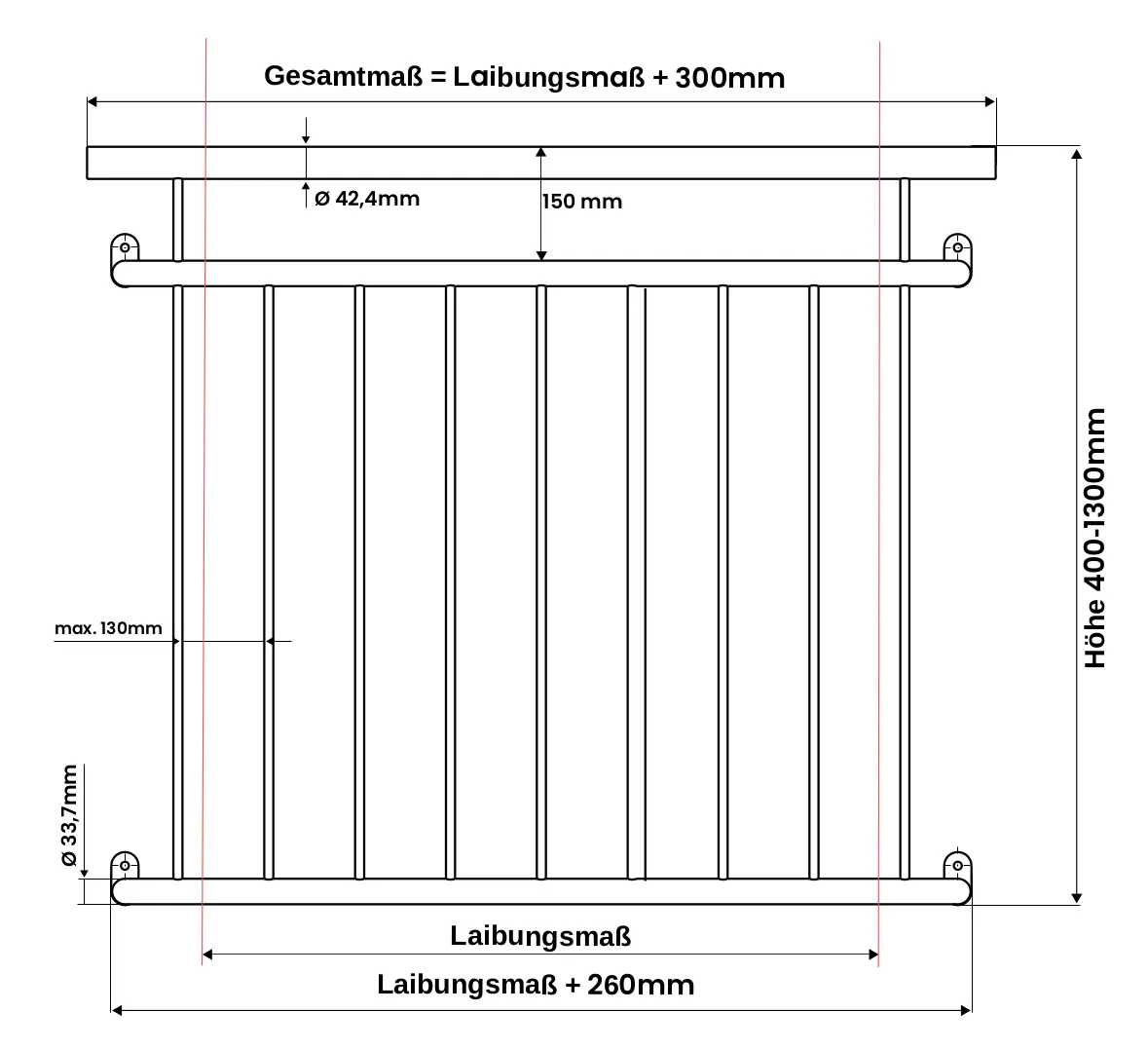 Französischer Balkon aus Edelstahl pulverbeschichtet | RAL9005 Tiefschwarz
